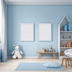 Fototapeta na wymiar Mock up frame in children room, minimalistic style interior
