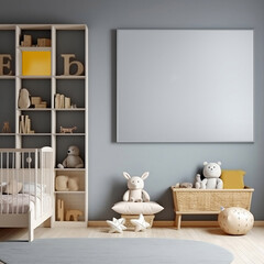 Mock up frame in children room, minimalistic style interior