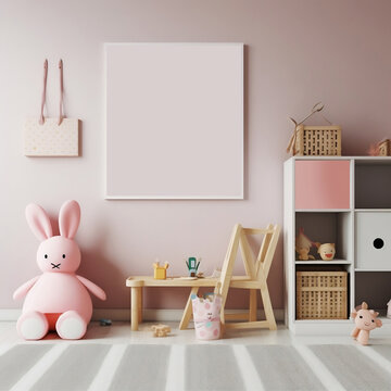 Mock up frame in children room, minimalistic style interior