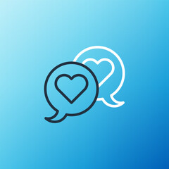 Line Heart in speech bubble icon isolated on blue background. Happy Valentines day. Colorful outline concept. Vector