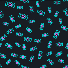 Line Candy icon isolated seamless pattern on black background. Happy Valentines day. Vector