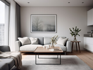 Appartment grey with modern furniture. AI Generation.