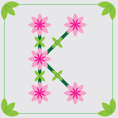 logo design of the letter k with pink flowers. beautiful flower garden themed logo