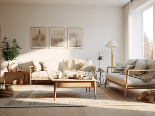 A serene apartment in white, showcasing its elegant furnishings. AI Generation.