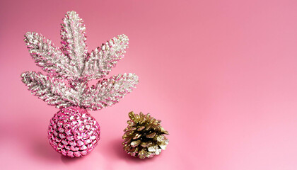 Girly pink Christmas background - Vibrant, Stylish Decorations with space for text, Ideal for festive newsletters and holiday Offers 