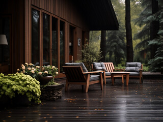 Admire the elegant dark wood backyard exterior, AI Generation.