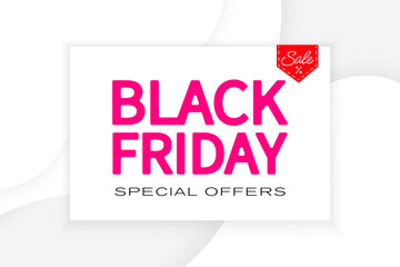White background with pink inscription for Black Friday. Black Friday special offers vector banner.