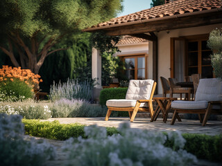 Fototapeta na wymiar Serene Provence backyard exterior, charming home. AI Generation.