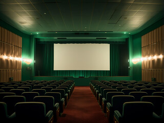 Luxurious green cinema room with modern interior. AI Generation.
