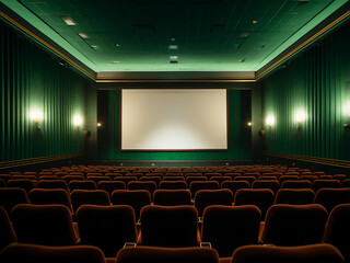 Green cinema room adorned with chic furniture. AI Generation.