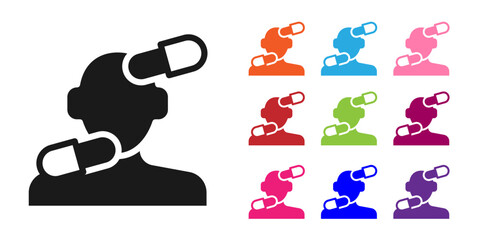 Black Sedative pills icon isolated on white background. Set icons colorful. Vector