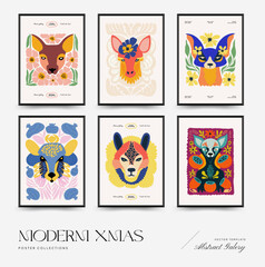 Abstract floral and animal posters template. Modern trendy Matisse minimal style.Kids and Child wall art. Hand drawn design for wallpaper, wall decor, print, postcard, cover, template, banner.