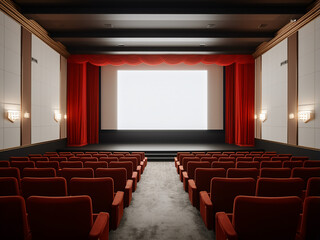 Obraz premium A stylish white cinema room with tasteful interior design. AI Generation.
