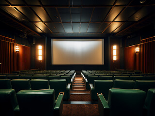 Minimalist cinema room with sleek design. AI Generation.