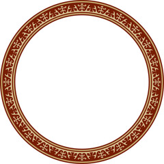 Vector red and gold round Kazakh national ornament. Ethnic pattern of the peoples of the Great Steppe, .Mongols, Kyrgyz, Kalmyks, Buryats. circle, frame border.