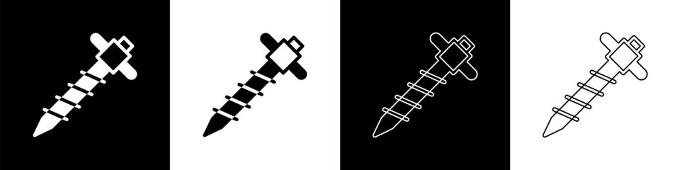 Set Construction jackhammer icon isolated on black and white background. Vector