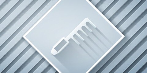 Paper cut Hairbrush icon isolated on grey background. Comb hair sign. Barber symbol. Paper art style. Vector