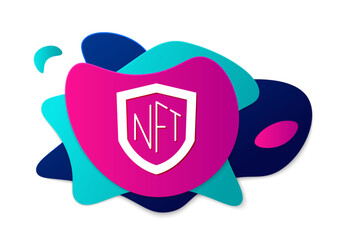 Color NFT shield icon isolated on white background. Non fungible token. Digital crypto art concept. Abstract banner with liquid shapes. Vector
