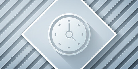 Paper cut Clock icon isolated on grey background. Time symbol. Paper art style. Vector