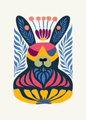 Floral and animal abstract elements. Botanical composition. Modern trendy Matisse minimal style. Kids, Child, Floral poster, invite. Vector arrangements for greeting card or invitation design.