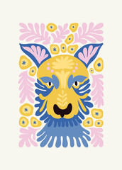 Floral and animal abstract elements. Botanical composition. Modern trendy Matisse minimal style. Kids, Child, Floral poster, invite. Vector arrangements for greeting card or invitation design.