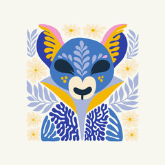 Floral and animal abstract elements. Botanical composition. Modern trendy Matisse minimal style. Kids, Child, Floral poster, invite. Vector arrangements for greeting card or invitation design.