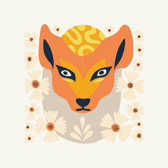 Floral and animal abstract elements. Botanical composition. Modern trendy Matisse minimal style. Kids, Child, Floral poster, invite. Vector arrangements for greeting card or invitation design.