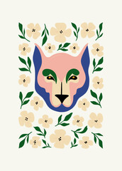 Floral and animal abstract elements. Botanical composition. Modern trendy Matisse minimal style. Kids, Child, Floral poster, invite. Vector arrangements for greeting card or invitation design.