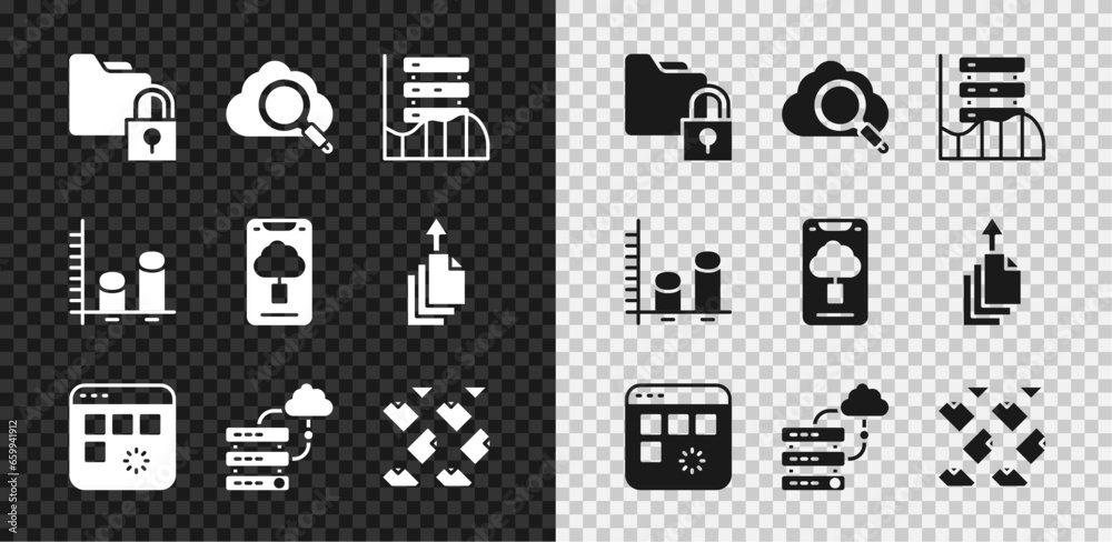 Poster set folder and lock, search cloud computing, server, data, web hosting, loading data window, network