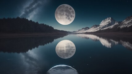 Fototapeta na wymiar beautiful view of full moon over the lake