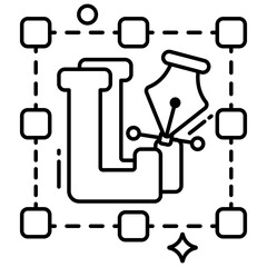        Pen with nodes inside monitor, bezier tool icon 