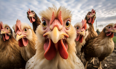 Close up of free range chickens. Organic food. - obrazy, fototapety, plakaty