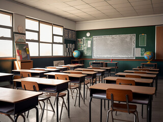 A sophisticated black classroom with contemporary room decor. AI Generation.