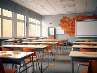 High-tech classroom with futuristic furniture. AI Generation.