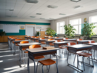 Fototapeta premium Experience a modern classroom with thoughtfully selected room features. AI Generation.