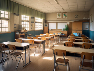 Fototapeta na wymiar A wooden classroom featuring elegant interior design. AI Generation.