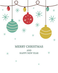 Vector illustration, Christmas template, cartoon Christmas balls, snowflakes and garland. For congratulations, cards, posters.
