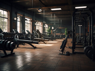 A vintage classic gym with retro furniture, AI Generation.