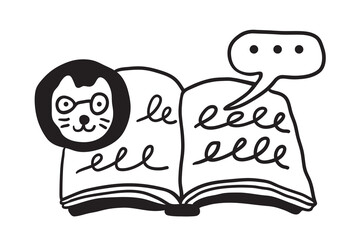 open book in vector.business icon receiving information in doodle style. linear illustration infographics. Template for logo sticker poster icon app website. Business icon series