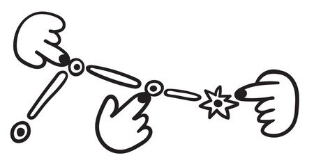 hands and path in vector.business work stages icon in doodle style. linear illustration infographics. Template for logo sticker poster icon app website. Business icon series