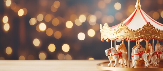 Christmas lights with a toy carousel for children as the backdrop - obrazy, fototapety, plakaty