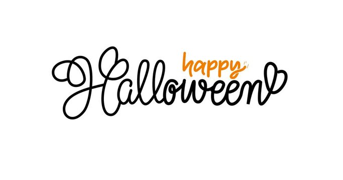 Happy Halloween lettering text animation with alpha channel. Handwritten inscription calligraphy. Great for events, festivals, and celebrations. Transparent background, easy to put into any video 