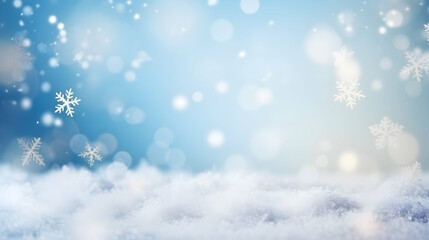 Fototapeta na wymiar Natural winter Christmas background with blue sky and snowflakes
