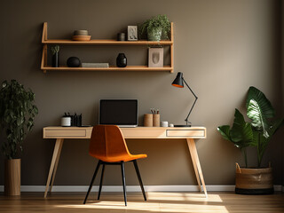 Minimalism home office with sleek furniture. AI Generation.