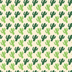 Green spiky cactus hand drawn pattern illustration. Seamless repeat vector pattern