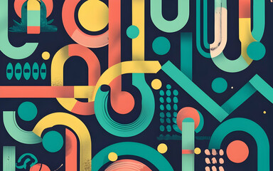 2D minimalistic abstract futuristic lines dots shapes contrast bright colors geometric background wallpaper ai generative