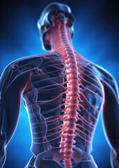 Human spinal pain from back view