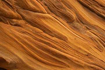 Full frame of sandstone rock pattern, Rock formation, natural of sand stone on beach in Australia, line and curve of stone use for background