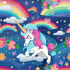 Obraz premium Seamless Pattern of Unicorn Cartoon