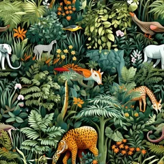 Seamless Pattern of Amazon Forest with Animals